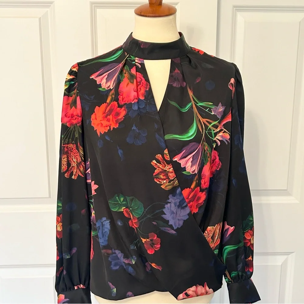 INC International Concepts Floral Blouse with Choker Collar